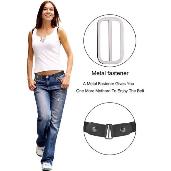 4 Pieces No Buckle Stretch Belt Buckle-free Belt Invisible Elastic Belt with 4PC main image 4